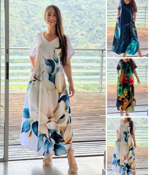 ⏳Offerta limitata: sconto del 50%💥Abito casual da donna con stampa, scollo a V e maniche corte