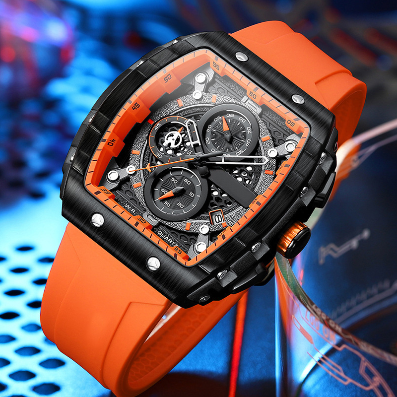 RORIOS Trasparente Tonneau Orologio da Uomo Silicone Analogico Quarzo
