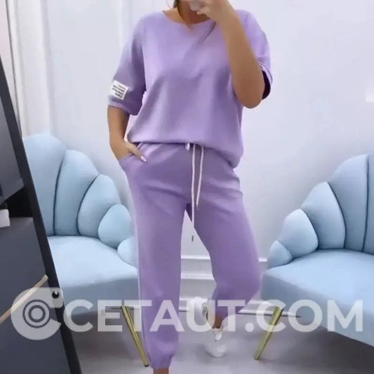 Top e pantaloni casual da donna in tinta unita