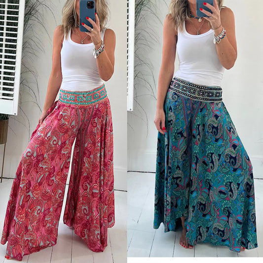 ✈️Pantaloni leggeri con stampa etnica Paisley elasticizzati in vita