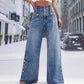 Jeans Donna a Vita Alta Gamba Larga con Spacchi Laterali