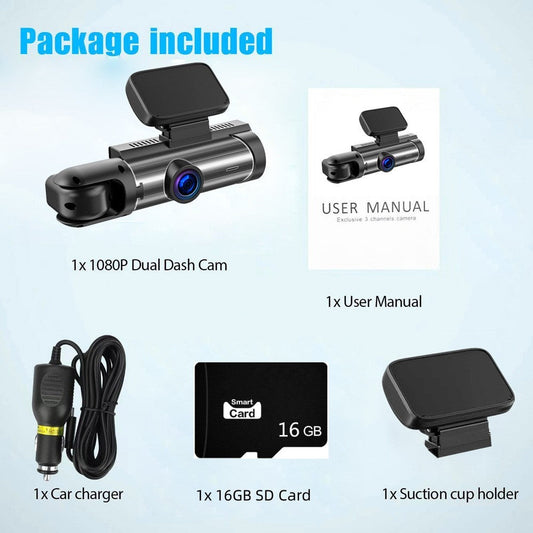 Dash cam con grandangolo da 170° e doppia lente 1080p