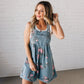 Tuta in Denim con Stampa Floreale in Stile Vintage