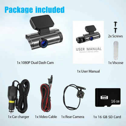 Dash cam con grandangolo da 170° e doppia lente 1080p