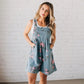 Tuta in Denim con Stampa Floreale in Stile Vintage