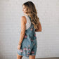 Tuta in Denim con Stampa Floreale in Stile Vintage