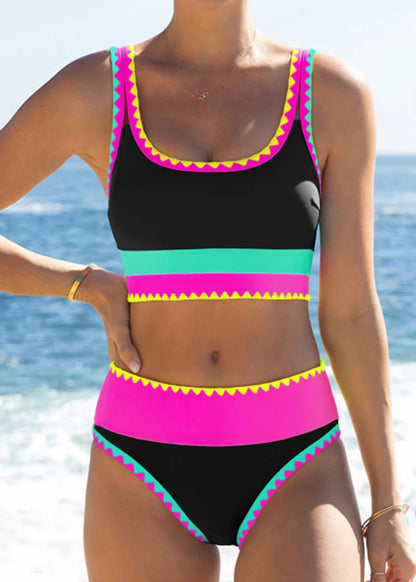 Set bikini sportivo da 3 pezzi a blocchi di colore