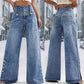Jeans Donna a Vita Alta Gamba Larga con Spacchi Laterali