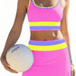 Set bikini sportivo da 3 pezzi a blocchi di colore