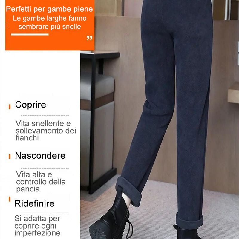 Pantaloni a Vita Alta da Donna con Fodera in Finto Pile