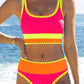 Set bikini sportivo da 3 pezzi a blocchi di colore
