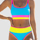 Set bikini sportivo da 3 pezzi a blocchi di colore