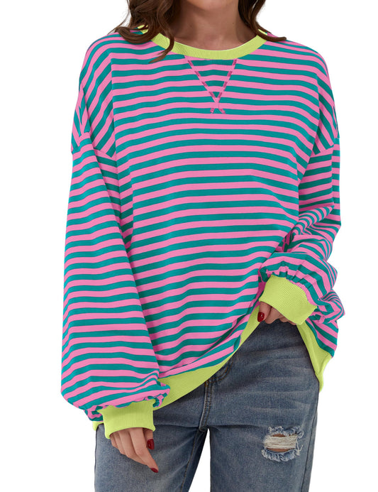 Top da Donna Oversize a Righe con Maniche Lunghe
