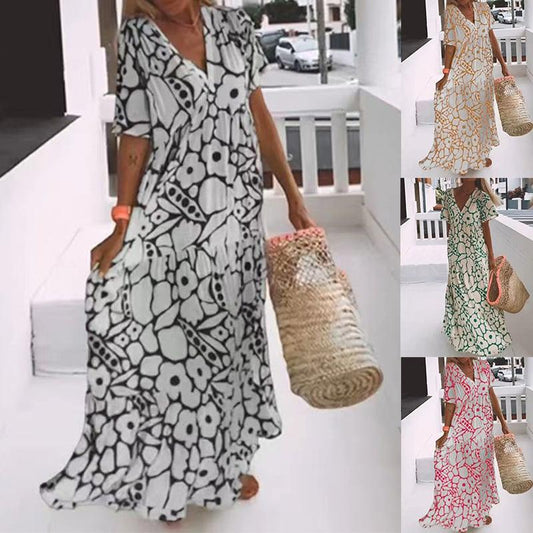 Abito svasato casual da donna con stampa floreale