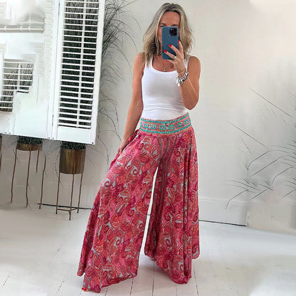 ✈️Pantaloni leggeri con stampa etnica Paisley elasticizzati in vita