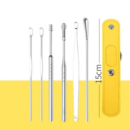 Set Portatile di 6 Pezzi in Acciaio Inox per la Pulizia delle Orecchie