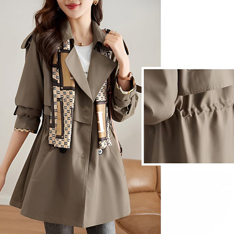 Trench Cappotto da Donna Slimming a Lunghezza Media con Bavero