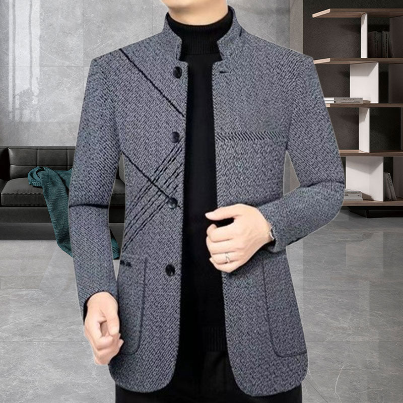 Blazer da Uomo Casual in Finto Tweed per Autunno e Inverno