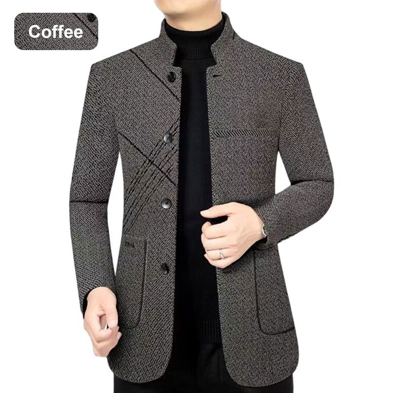 Blazer da Uomo Casual in Finto Tweed per Autunno e Inverno