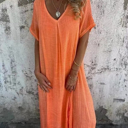 🌈NUOVI SALDI 2025 - 50% DI SCONTO🌈Abito ampio da donna in cotone e lino con scollo a V
