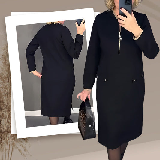 Abito Donna Elegante Nero a Maniche Lunghe