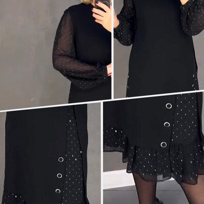 Vestito con Collo Rotondo e Strass per Donna