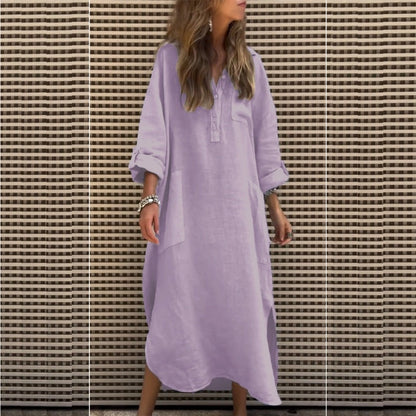 Vestito Casuale da Donna a Maniche Lunghe in Tinta Unita con Tasche