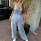 Tuta in Denim da Donna con Scollo Profondo a V