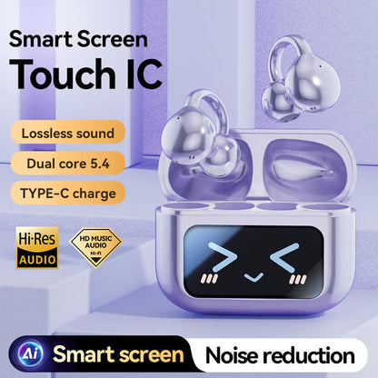 Auricolari clip-on con schermo a colori, supportano 134 lingue, Bluetooth V6.0, sono impermeabili, hanno un design ergonomico e offrono fino a 40 ore di autonomia