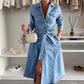Abito di jeans da donna con bottoni e maniche lunghe