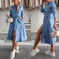Abito di jeans da donna con bottoni e maniche lunghe