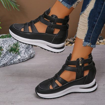 Sandali Con Zeppa  Da Donna Traspiranti Alla Moda Con Chiusura A Cerniera Laterale