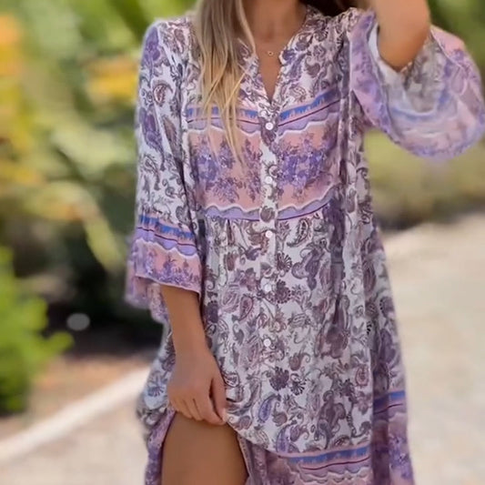 Abito da Donna con Stampa Floreale e Scollo a V