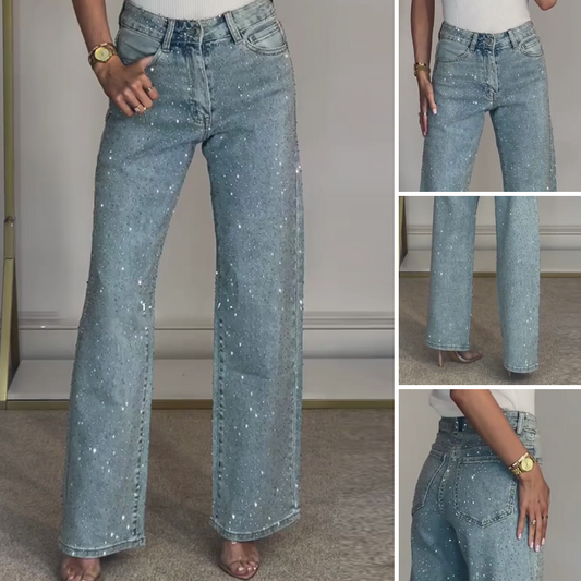 💫Ultimi due giorni: sconto del 50% Rhinestone straight-leg jeans|Micro-stretch fabric with a high waist and a slim look