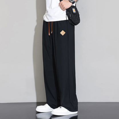 Pantaloni Casual da Uomo in Seta Ghiaccio Elasticizzata a Gamba Larga