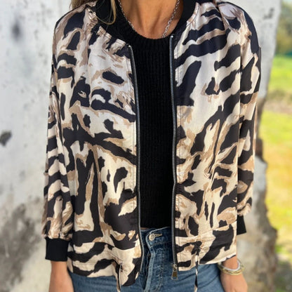 Giacca Bomber da Donna con Stampa Zebrata e Cerniera per l’Autunno