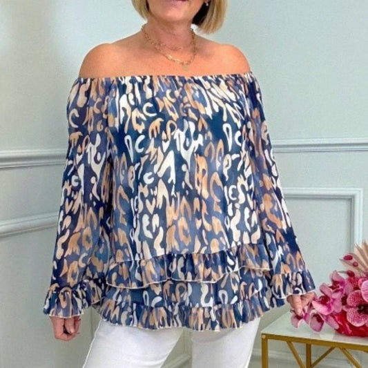 Top Elegante da Donna con Stampa e Spalle Scoperte