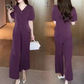Top a Maniche Corte con Scollo a V & Pantaloni da Donna a Gamba Larga 2 Pezzi Set