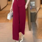 Top a Maniche Corte con Scollo a V & Pantaloni da Donna a Gamba Larga 2 Pezzi Set