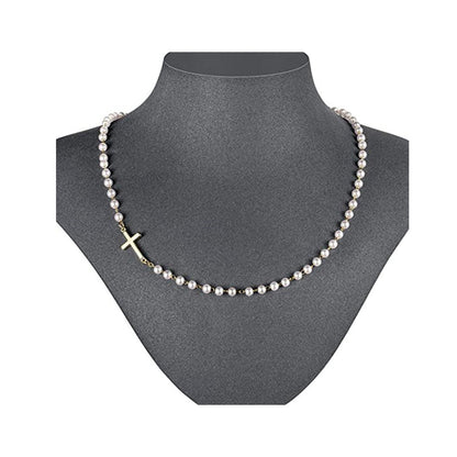 Collana elegante da donna con croce e perle sintetiche
