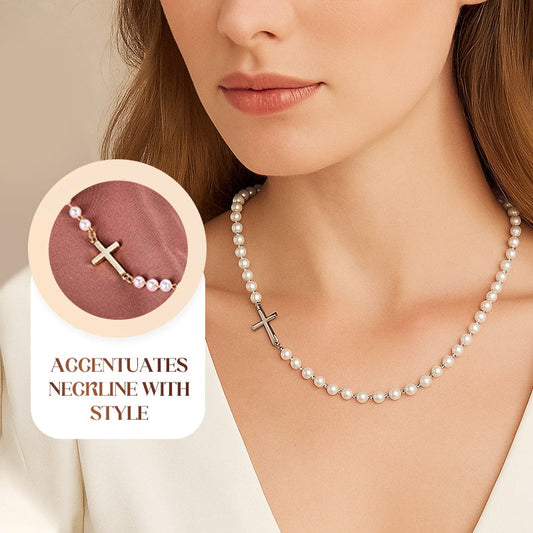 Collana elegante da donna con croce e perle sintetiche
