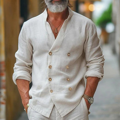 Gilet Uomo in Cotone e Lino con Chiusura a Doppiopetto