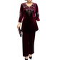Completo top e pantaloni da donna in velluto con strass
