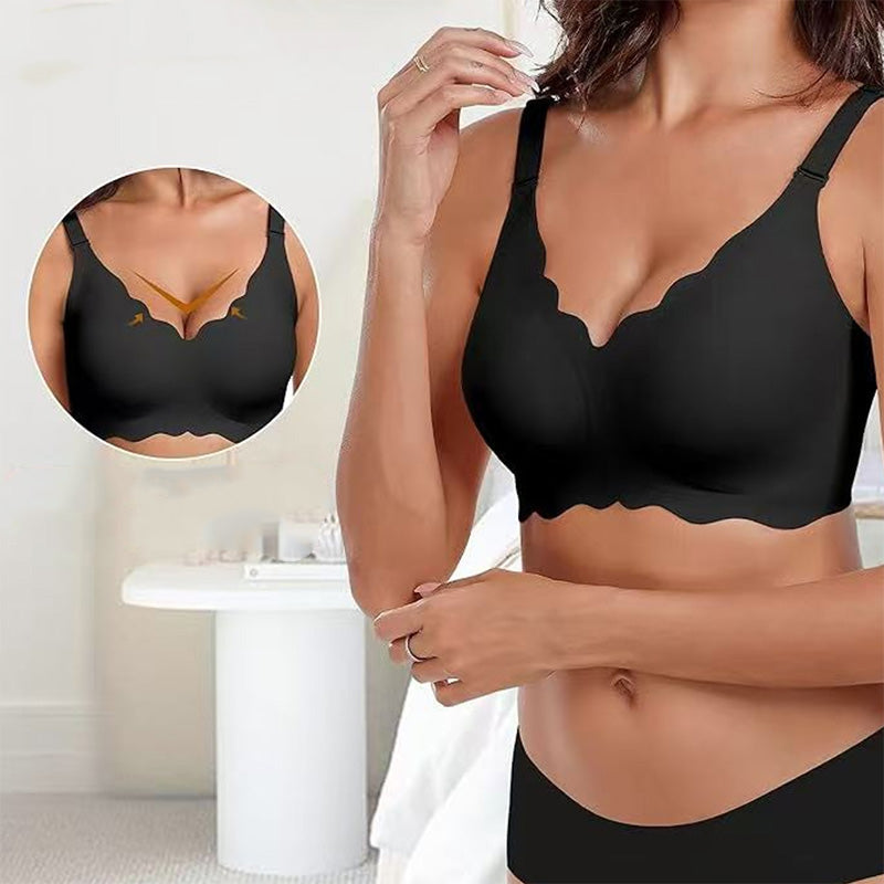 Reggiseno Push Up Profondo A V Senza Ferretto Donna - Comodo Per Seni Grandi, Morbido E Senza Cuciture, Tenuta Forte Con Fasce In Gel, Imbottitura Semi-Fissa, Spalline Regolabili, Colore Nero