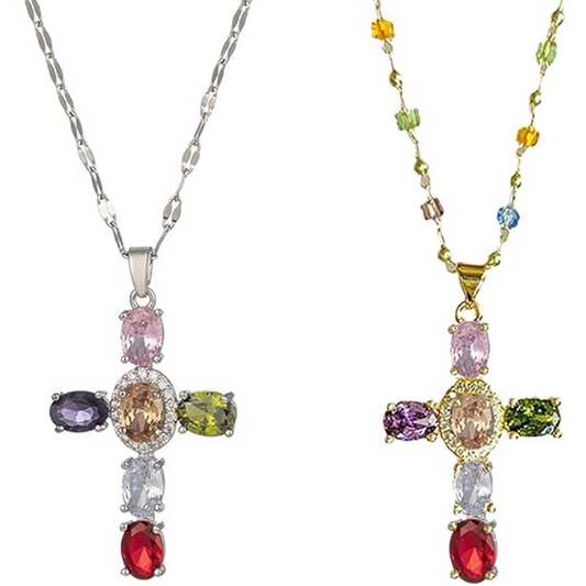 💜Super Sale - 55%OFF 💜Colorful Rhinestone Cross Pendant Necklaces