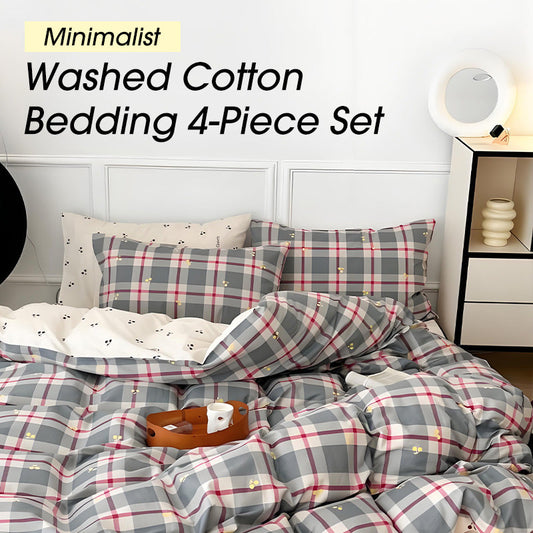 Set di biancheria da letto minimalista in cotone lavato, 4 pezzi