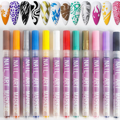 Set di Penne per Decorazione Unghie - 12 Colori