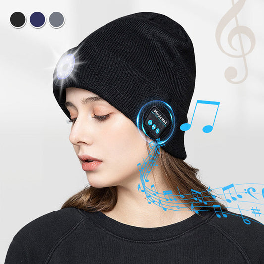 Berretto in Maglia con Lampada LED Staccabile e Auricolare Bluetooth