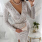 📢50% DI SCONTO!!! 🎅Abito sottile elegante con scollo a V e spacco di paillettes