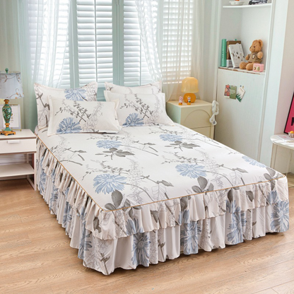 🔈🔈 OFFERTA LAMPO - SCONTO DEL 60% ⚡ Set di 3 Gonne da Letto con Volant 🛏️ – Stampa Floreale & Design a Doppio Strato!